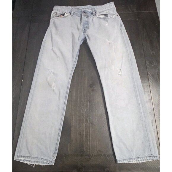 Diesel Basic Jeans Mens 33 Light Wash Straight Leg Button Fly Distressed(HL4) - Picture 1 of 13